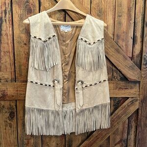 Vintage H Bar C leather fringe vest cream color size small/medium western